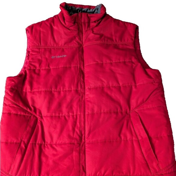 Columbia Mens XL Quilted Puffer Vest Red Polyester Nylon Short Sleeve Jacket - Picture 1 of 13